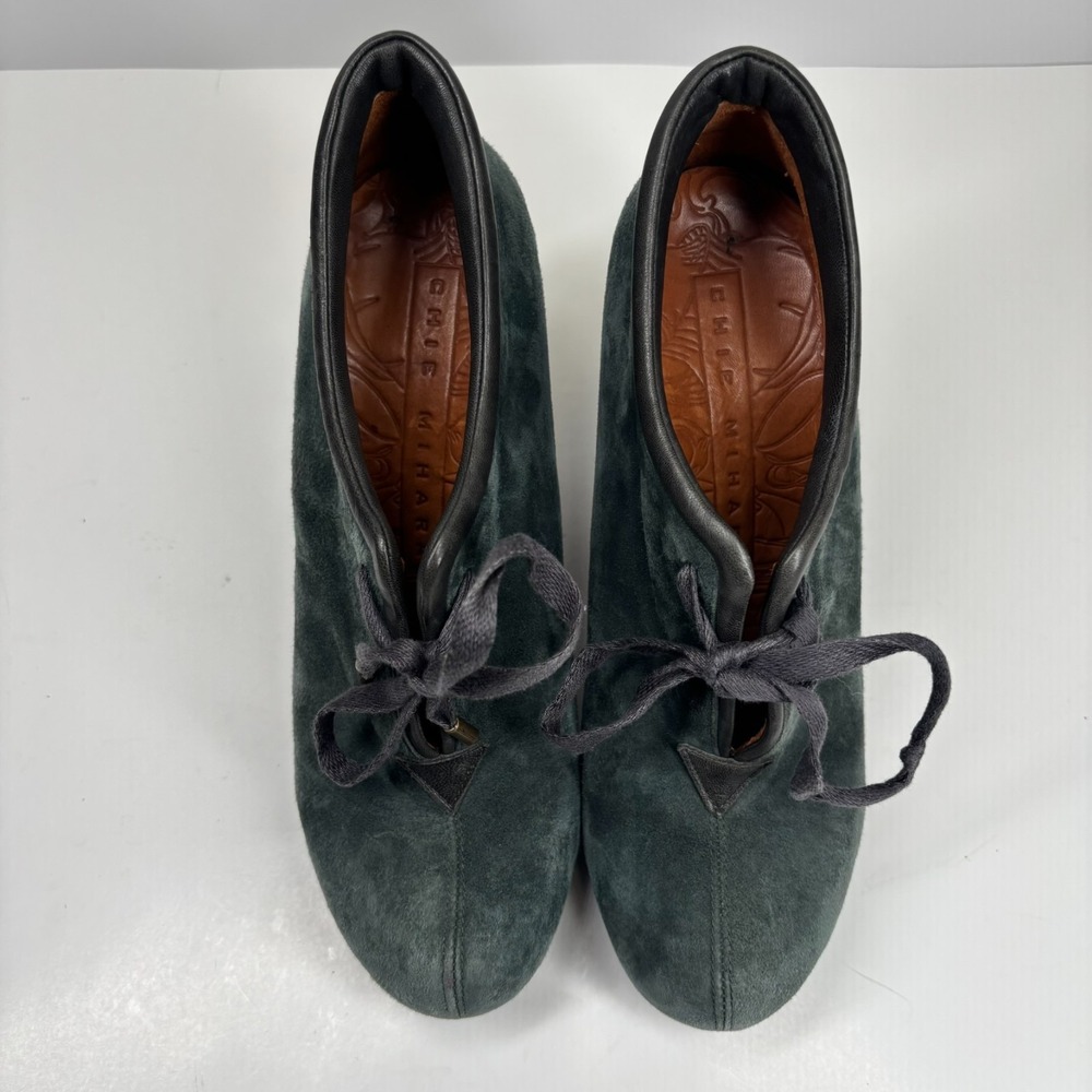 Chie Mihara Olga Women's US 9-9.5/EU 39.5 Deep Blue Suede Lace-Up Heeled Booties - Picture 6 of 16